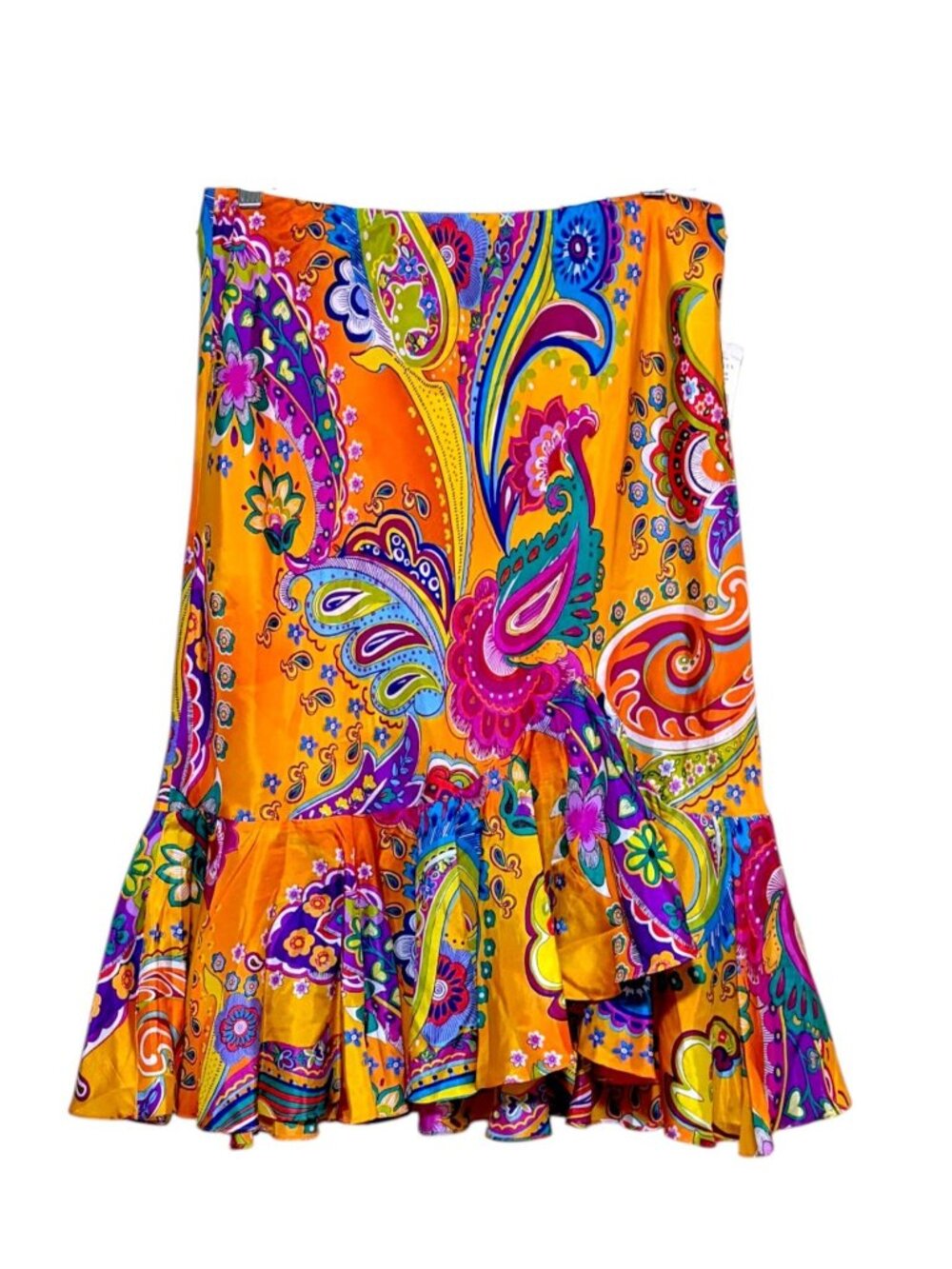 New Y2K Lauren Ralph Lauren Silk Asymmetric Skirt 6 Paisley Maximalist 100% Silk